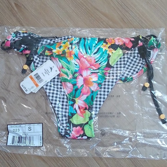 Tommy Bahama Fleur De Flora Reversible Looped String Bikini Bottoms in Black - Picture 4 of 7
